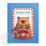 Sunny Studio You Had Me At Hello Bear with Retro Photo Telephone Rainbow Card using Vintage Valentine 4x6 Clear Craft Stamps