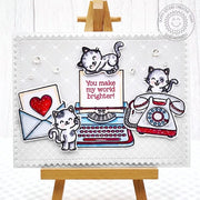 Sunny Studio Red, White, & Blue Cats with Telephone, Typewriter & Love Notes Card using Vintage Valentine Clear Craft Stamps
