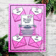 Sunny Studio You Make My Heart Smile Typewriter & Love Note Hot Pink Handmade Card using Vintage Valentine Clear Craft Stamps