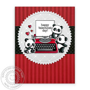 Sunny Studio Panda Bears & Red Retro Typewriter Love-Themed Valentine's Day Card using Vintage Valentine Clear Craft Stamps