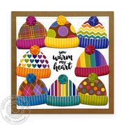 Sunny Studio Stamps Colorful Beanie Hat Square Handmade Fall & Winter Holiday Card using Warm & Cozy Metal Cutting Craft Dies