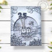 Sunny Studio Penguin Bride & Groom DIY Monochromatic Black & White Anniversary Card using Balloon Numbers Clear Craft Stamps
