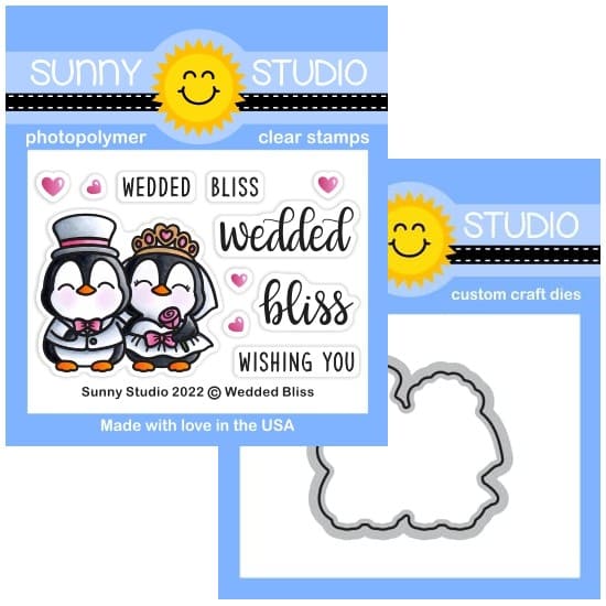 Sunny Studio Wedded Bliss Penguin Wedding Clear Craft Stamps & Metal Cutting Dies Set