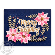 Sunny Studio Stamps Pink, Navy & Metallic Gold Poinsettia Holiday Christmas Card (using Winter Greenery Metal Cutting Dies)