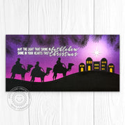 Sunny Studio Wise Men in Bethlehem Slimline DIY Nativity Card using Inside Greetings Christmas Clear Sentiment Craft Stamps