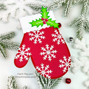 Sunny Studio Stamps Red & White Snowflake & Holly Holiday Christmas Card (using Woolen Mitten Metal Cutting Dies)