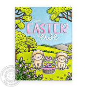 Sunny Studio Stamps Happy Easter To Ewe Punny Sheep with Basket of Easter Eggs Spring Card using Sydney Alphabet Craft Dies