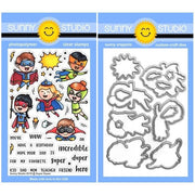 Sunny Studio Stamps Super Duper Superhero Super Hero 4x6 Photopolymer Clear Stamp & Metal Cutting Craft Dies Set
