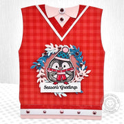 Sunny Studio Stamps Roly Poly Penguin Ugly Christmas Sweater Handmade Holiday Card using Sweater Vest Metal Cutting Craft Die