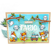 Sunny Studio Fox-Themed Personalized Custom Handmade DIY Baby Card using Foxy Friends Clear Photopolymer Craft Stamps