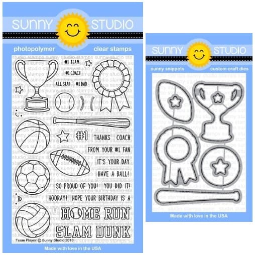 Sunny Studio Team Player Sports-Themed Baseball, Football, & Basketball Clear Photopolymer Stamps & Metal Cutting Craft Dies