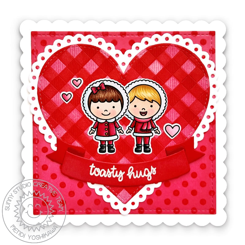 Sunny Studio Stamps Red Gingham Scalloped Heart Love-Themed Winter Holiday Christmas Card using Buffalo Plaid Metal Craft Die