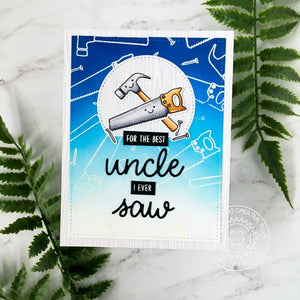 Sunny Studio Stamp Saw & Hammer For the Best Uncle I Ever Saw Blueprint Punny Card using Loopy Letters Alphabet Cutting Dies