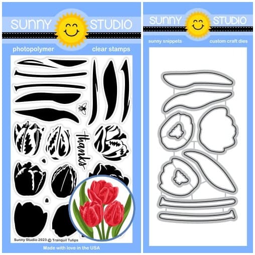 Sunny Studio Stamps Tranquil Tulips Layering Spring Floral Flowers 4x6 Clear Photopolymer Stamp & Metal Cutting Craft Dies Set