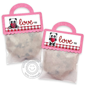 Sunny Studio Stamps Panda Bear Valentine's Day Pink & Red Gingham Scalloped Cookie Bags using Treat Bag Topper Cutting Dies