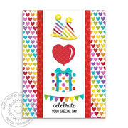 Sunny Studio Stamps Rainbow Gift & Balloon Birthday Card using party hat & banner from Bright Balloons Metal Cutting Dies