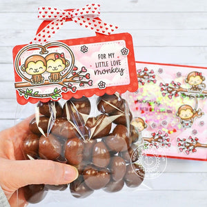 Sunny Studio Stamps For My Little Love Monkey Valentine's Day Chocolate Hearts Gift using Treat Bag Topper Metal Cutting Dies