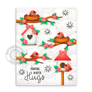 Sunny Studio Stamps Sending Winter Hugs Red Cardinals with Tree Branches & Nest Card using Build-a-Birdhouse Metal Craft Dies