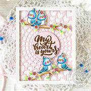 Sunny Studio Stamps My Heart is Yours Birds with Pink Heart Background Spring Card using Tree Branch Metal Cutting Craft Dies