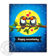 Sunny Studio Kissing Toucans on Tree Branch in Moonlight Wedding Anniversary Card using Tropical Birds 4x6 Clear Craft Stamps