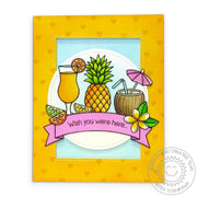 Sunny Studio Stamps Tropical Paradise Pineapple & Fruity Coconut Drink with Mini Umbrella Wish You Were Here Summer Card