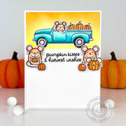 Sunny Studio Pumpkin Kisses & Harvest Wishes Mice with Truck Fall Autumn CAS Card using Truckloads of Love Clear Craft Stamps