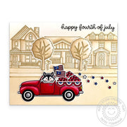Sunny Studio Red, White, & Blue Patriotic Pick-up Truck Fourth of July Card using Happy Home Neighborhood Clear Craft Stamps