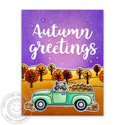 Sunny Studio Autumn Greetings Green Vintage Pick-up Truck With Fall Pumpkins Card (using Truckloads of Love Clear Stamps)