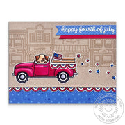 Sunny Studio Pick-up Truck with Bunting, Flag & Stars Fourth of July Parade Card (using Truckloads of Love Clear Stamps)