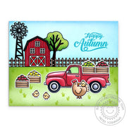 Sunny Studio Happy Autumn Fall Pick-up Truck on Farm with Produce Crates Card (using Truckloads of Love Clear Stamps)