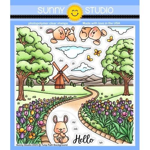 Sunny Studio Tulip Path Background Clear Photopolymer 6x6 Spring Stamps for Stamping, Cardmaking, Scrapbooking & Paper Crafts