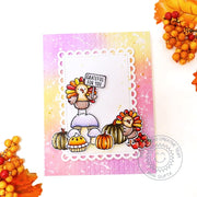 Sunny Studio Stamps Grateful For You Turkeys, Mushrooms & Pumpkins Scalloped Fall Card using Mini Mat & Tag 3 Cutting Dies