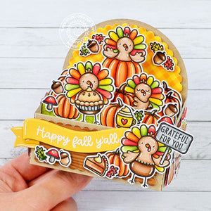 Sunny Studio Happy Fall Y'all Turkeys & Pumpkins Autumn Pop-up Box Card by Marine Simon (using Turkey Day 4x6 Clear Stamps)