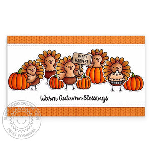Sunny Studio Warm Autumn Blessings Mini Slimline Fall Turkey Thanksgiving Card (using Turkey Day 4x6 Clear Stamps)
