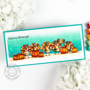 Sunny Studio Autumn Blessings Aqua Slimline Fall Turkey Thanksgiving Card by Rachel Alvarado (using Turkey Day Clear Stamps)