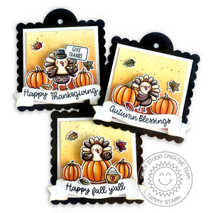 Sunny Studio Turkeys with Pumpkins Autumn Blessings Thanksgiving Fall Scalloped Gift Tags using Brilliant Banner Cutting Die