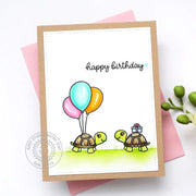 Sunny Studio Turtles with Birthday Gift and Balloons CAS Clean & Simple Card (using Turtley Awesome 2x3 Clear Stamps)