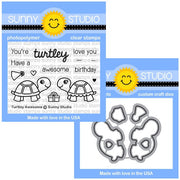 Sunny Studio Turtley Awesome 2x3 Punny Turtle Boy & Girl Clear Photopolymer Stamps & Metal Cutting Craft Dies Set