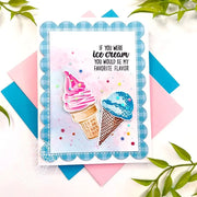 Sunny Studio Soft Serve Ice Cream Sugar Cones Scalloped Summer Card (using Two Scoops 4x6 Clear Layering Stamps)