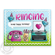 Sunny Studio Stamps Bunny with Typewriter & Phone Ringing to Say Happy Birthday Card using Icing Rectangle Frame Craft Dies