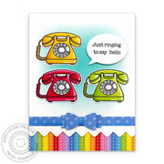 Sunny Studio Stamps Vintage Telephone Phone Ringing to Say Hello Rainbow Striped Card using Speech Bubbles Extras Craft Dies