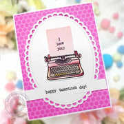 Sunny Studio Stamps I Love You Interactive Pop-Up Letter Typewriter Valentine's Day Card using Scalloped Oval Mat 3 Craft Die