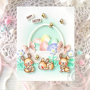 Sunny Studio Stamps Bunny Rabbits with Basket of Eggs Happy Easter Spring Card using Wicker Basket Metal Cutting Craft Dies
