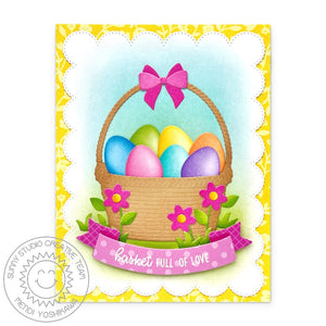 Sunny Studio Stamps Basket Full of Love Colorful Easter Eggs Scalloped Spring Card using Brilliant Banner 2 Metal Cutting Die