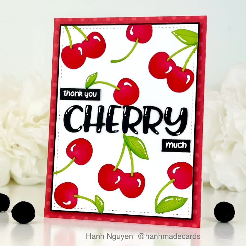 Sunny Studio Stamps Thank You Cherry Much Cherries Punny Summer Fruit Card using Wild Cherry Metal Cutting Craft Dies
