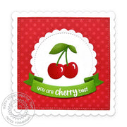Sunny Studio Stamps You're The Cherry Best Polka-dot Punny Cherries Scalloped Card using Scalloped Square 1 Small Craft Dies