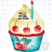 Sunny Studio Stamps Make A Wish Red Cherries Cupcake Shaped Birthday Card using Wild Cherry Metal Cutting Craft Dies