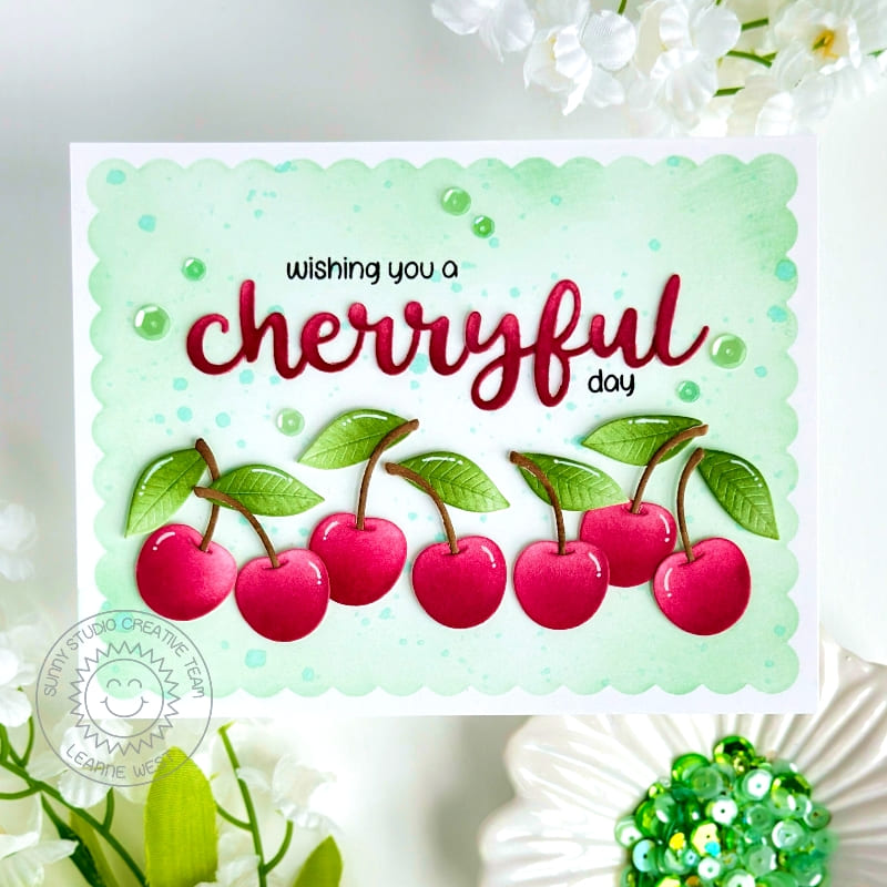Sunny Studio Stamps Wishing You A Cherryful Day Cherries Scalloped Summer Card using Wild Cherry Metal Cutting Craft Dies