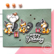Sunny Studio Stamps Fox with Stitched Hearts Birthday Card using Window Trio Heart Landscape Metal Cutting Craft Dies