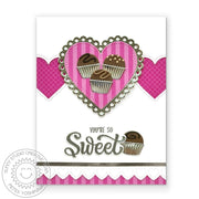 Sunny Studio Stamps Hot Pink & Silver You're So Sweet Chocolate Bonbon Card using Window Trio Heart Portrait Metal Craft Dies